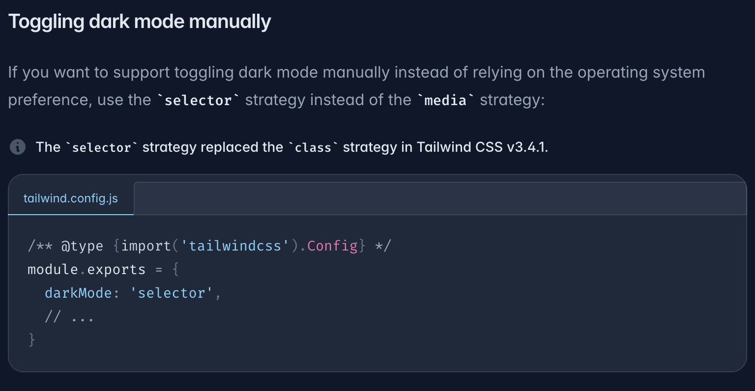 tailwind doc dark mode